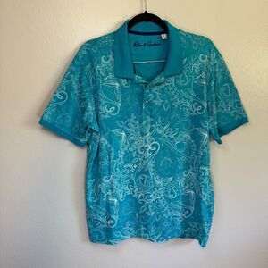 Robert Graham Classic Fit Teal Blue Paisley Print Polo Shirt Large